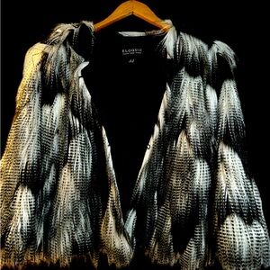 Eloquii crop faux fur black and white jacket